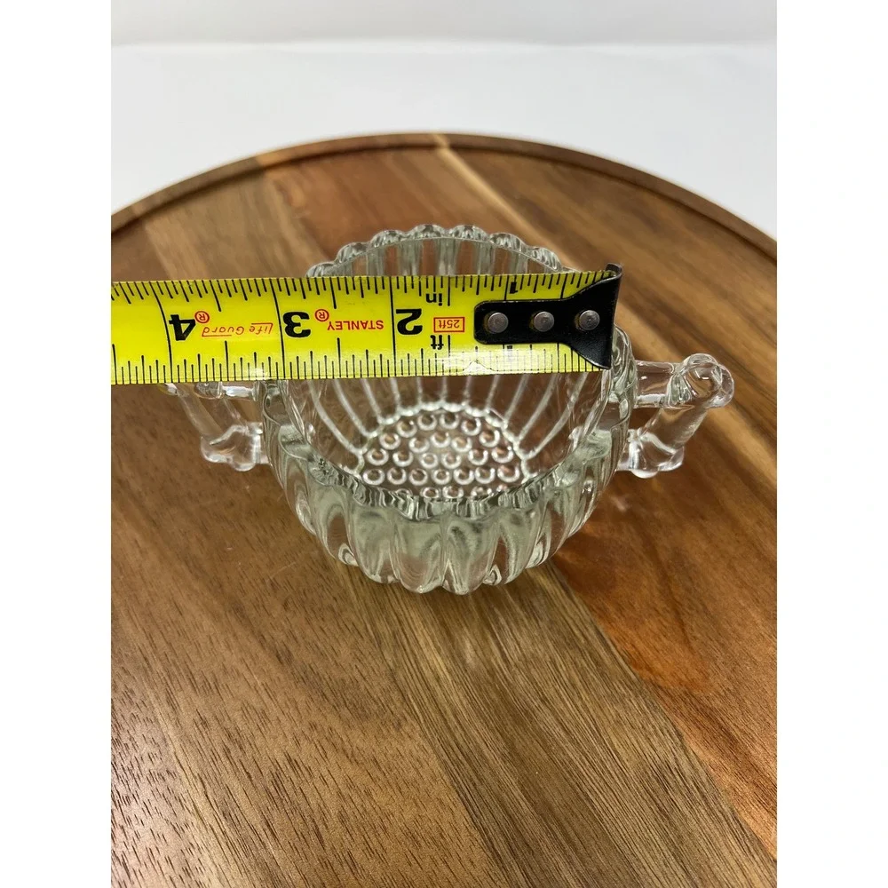Vintage Clear‎ Glass Sugar Dish with Handles Ribbed Sides